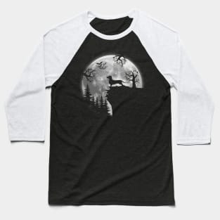 Dachshund and Halloween Moon Baseball T-Shirt